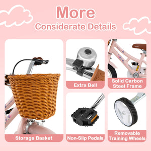 12 Inch Kids Bike Retro Bicycle with Adjustable Height and Basket for Ages 3-8 Years Old view 9