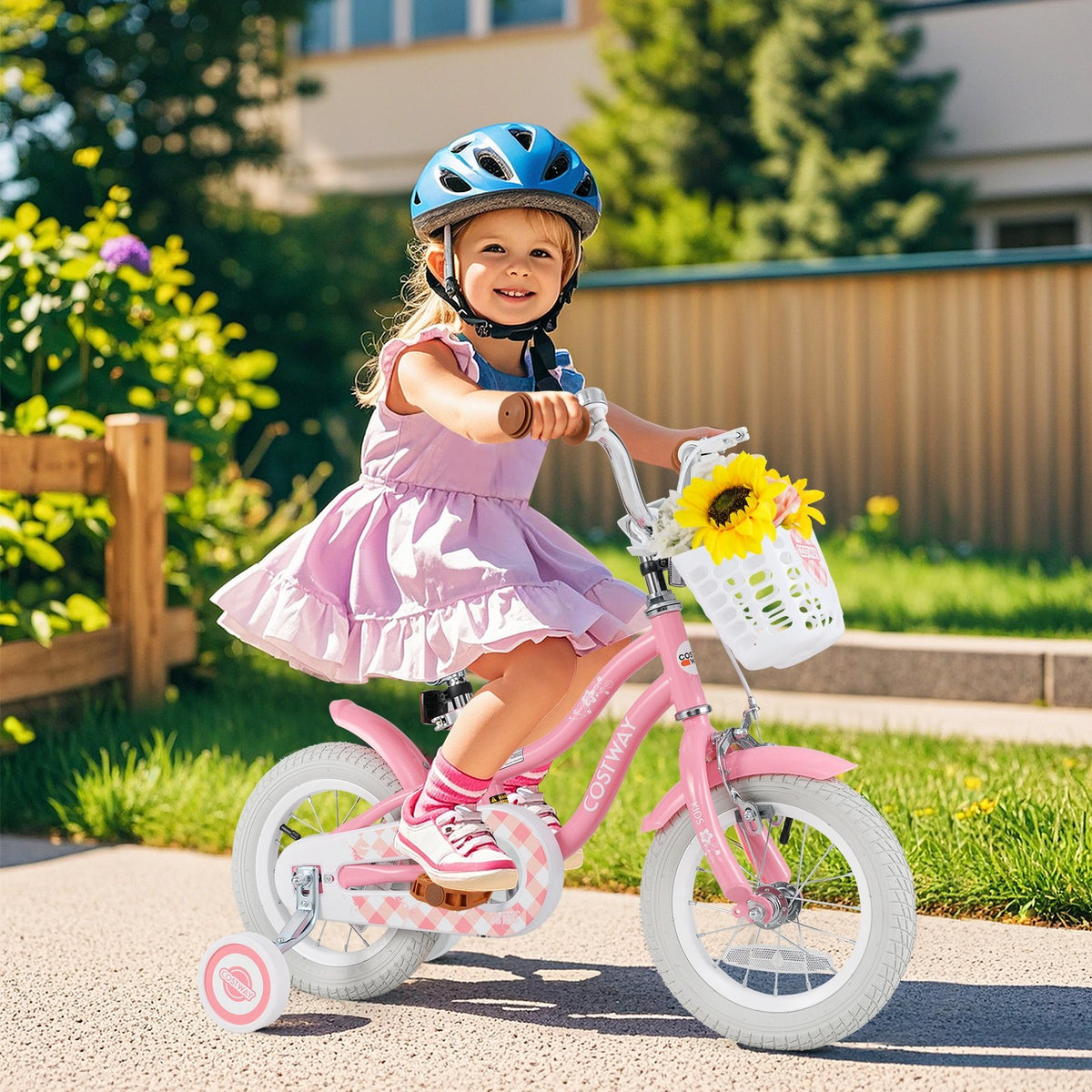 12 Inch Kids Bike with Training Wheels and Basket for Boys Girls 3-4 Years Old view 2