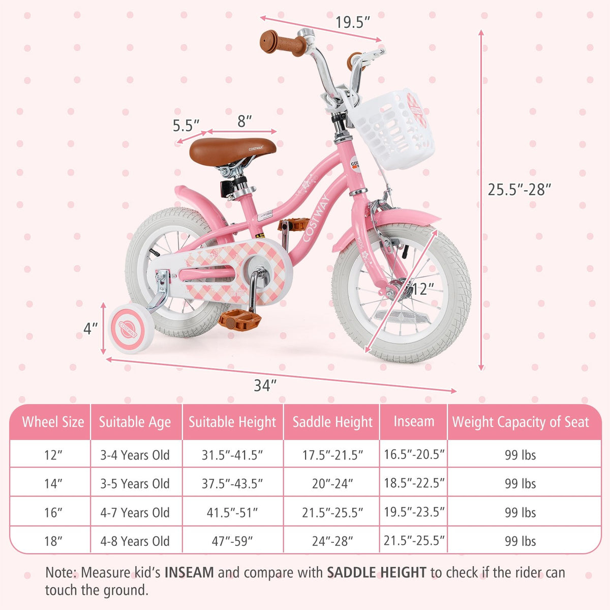 12 Inch Kids Bike with Training Wheels and Basket for Boys Girls 3-4 Years Old view 4