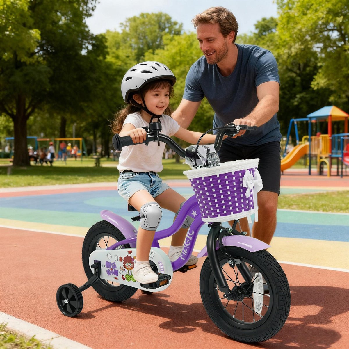 12 Inch Kids Bike with Training Wheels for Aged 3-4 Years Old - Magic Purple view 2
