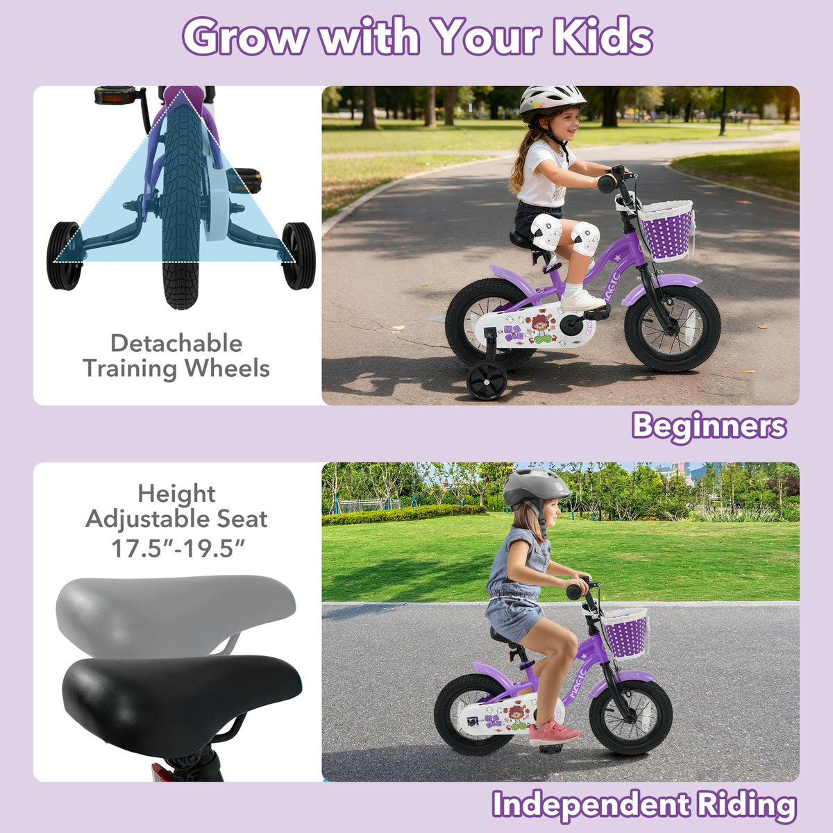 12 Inch Kids Bike with Training Wheels for Aged 3-4 Years Old - Magic Purple view 6