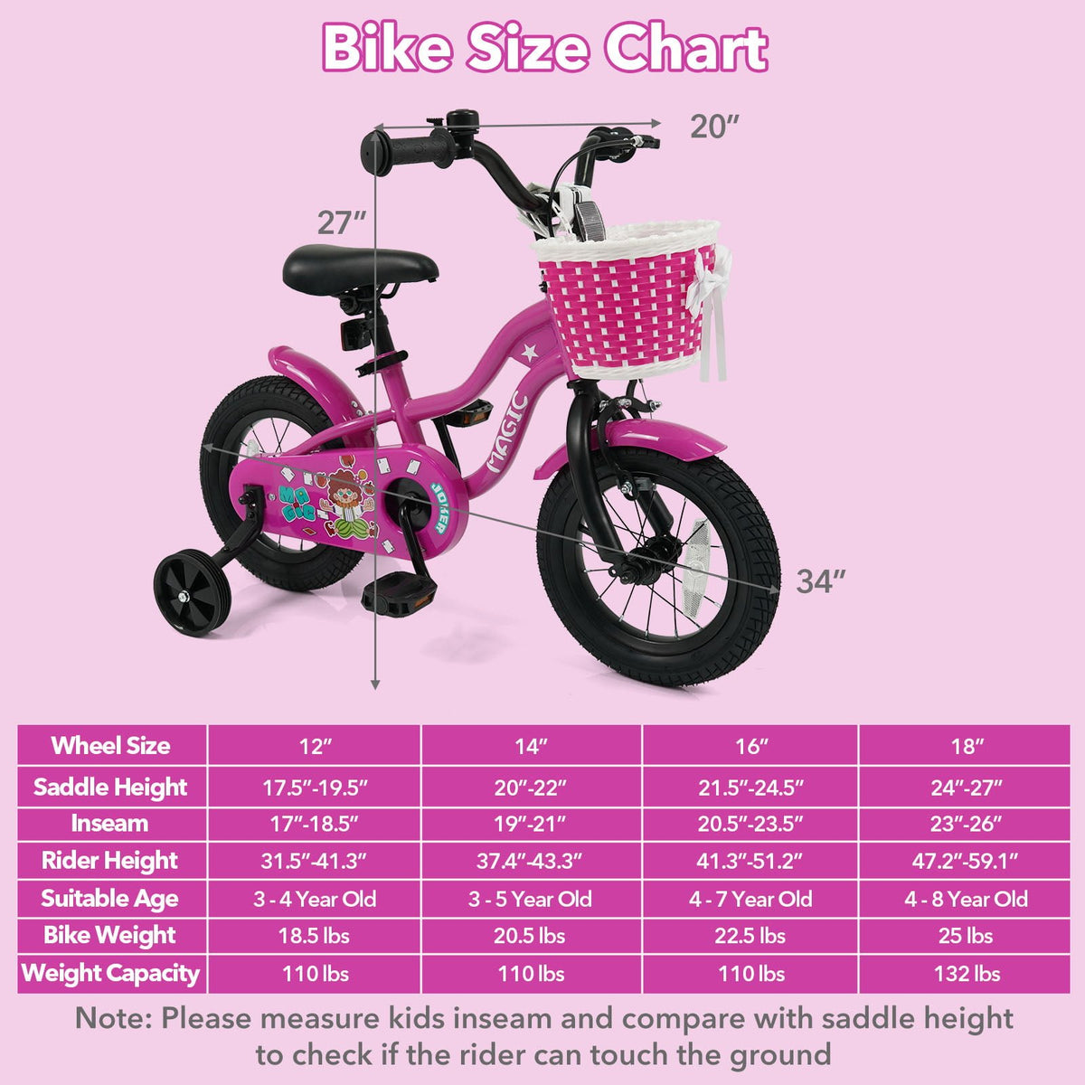 12 Inch Kids Bike with Training Wheels for Aged 3-4 Years Old - Magic Rose view 4