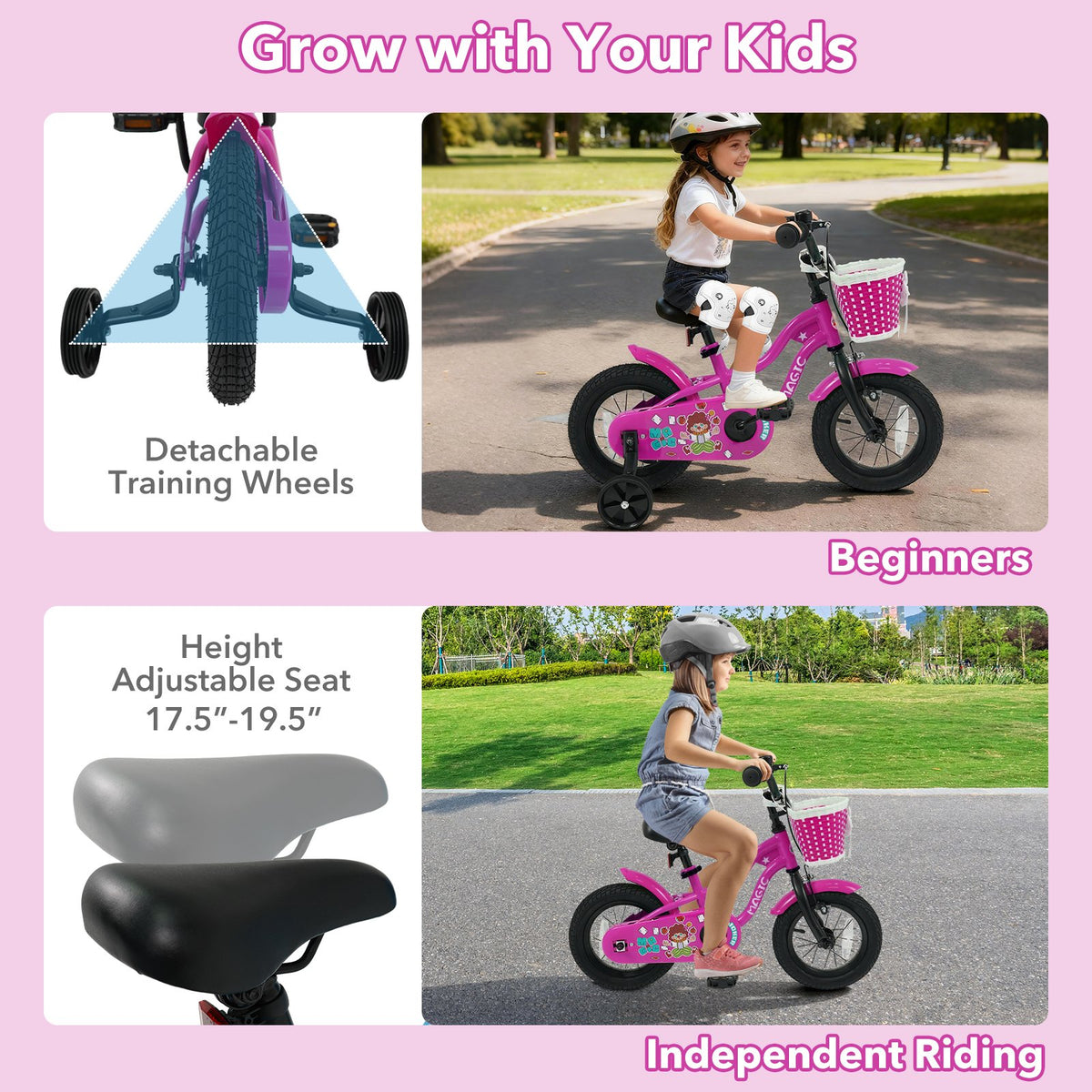 12 Inch Kids Bike with Training Wheels for Aged 3-4 Years Old - Magic Rose view 6