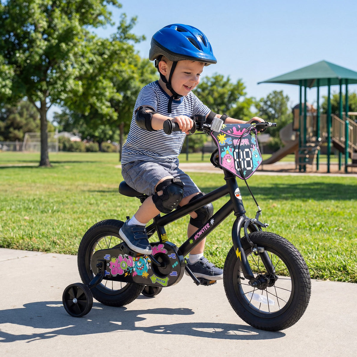 12 Inch Kids Bike with Training Wheels for Ages 3-4 Years Old Black- Street Art Time view 2