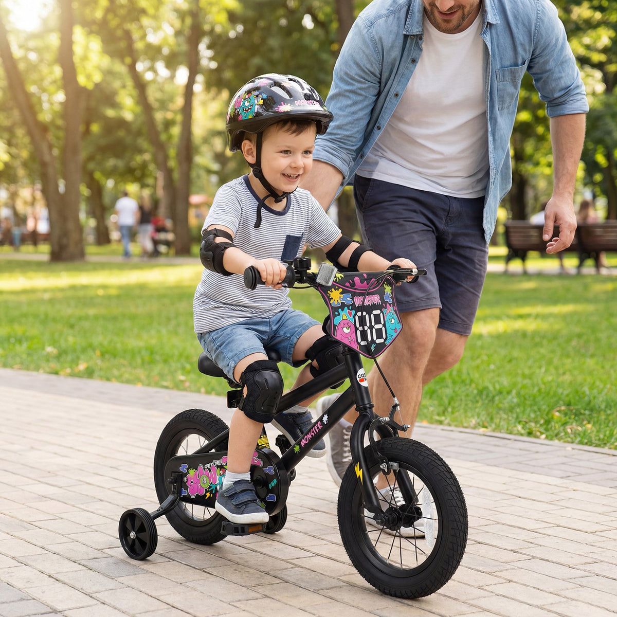 12 Inch Kids Bike with Training Wheels for Ages 3-4 Years Old Black- Street Art Time view 3