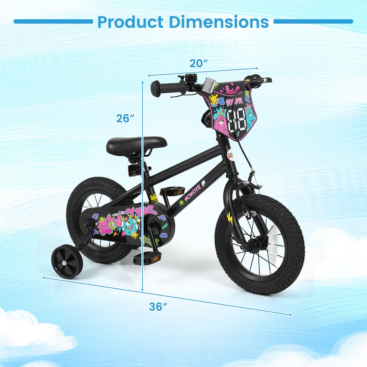 12 Inch Kids Bike with Training Wheels for Ages 3-4 Years Old Black- Street Art Time view 4