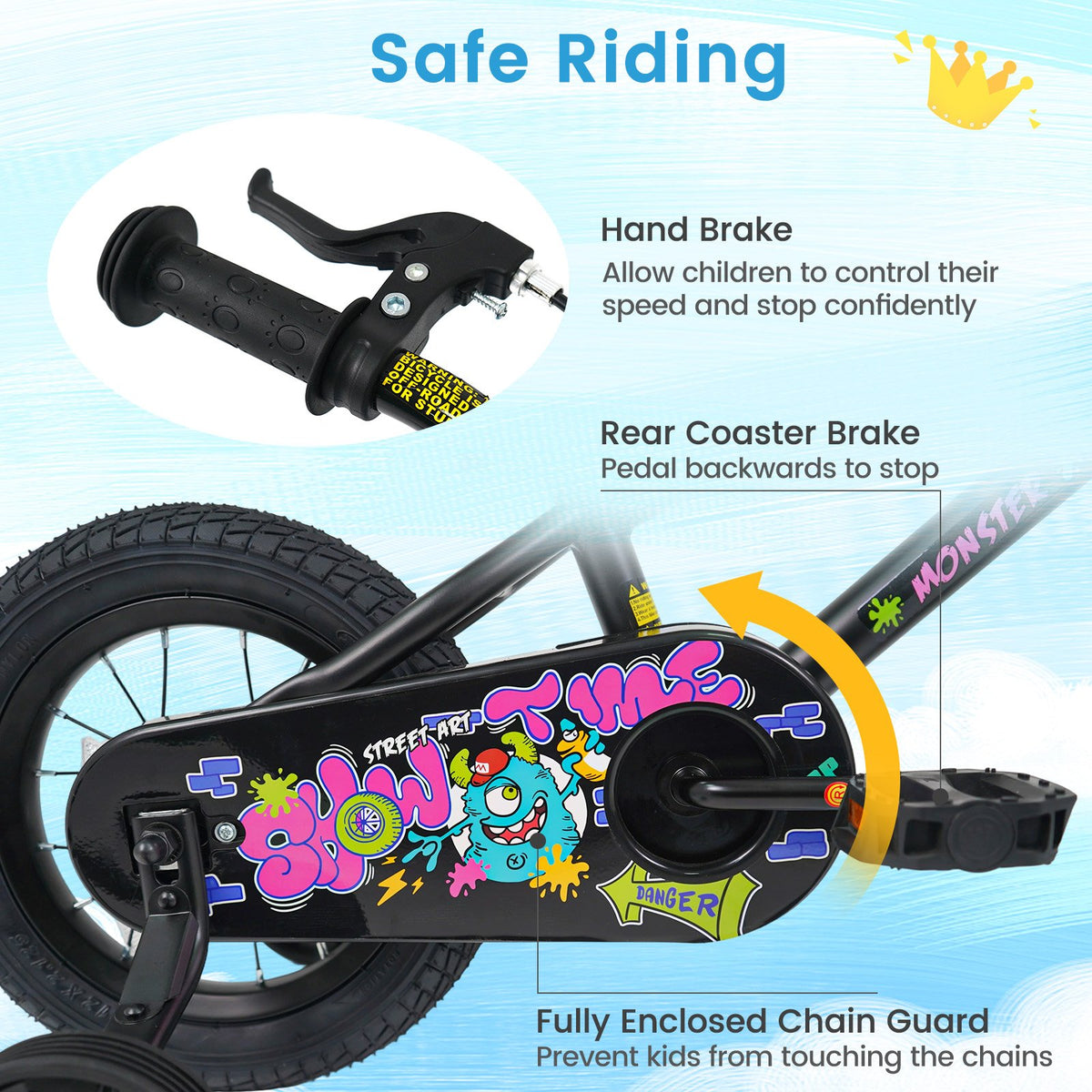 12 Inch Kids Bike with Training Wheels for Ages 3-4 Years Old Black- Street Art Time view 5