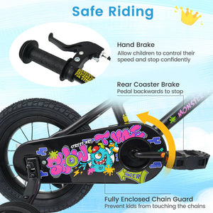 12 Inch Kids Bike with Training Wheels for Ages 3-4 Years Old Black- Street Art Time view 5