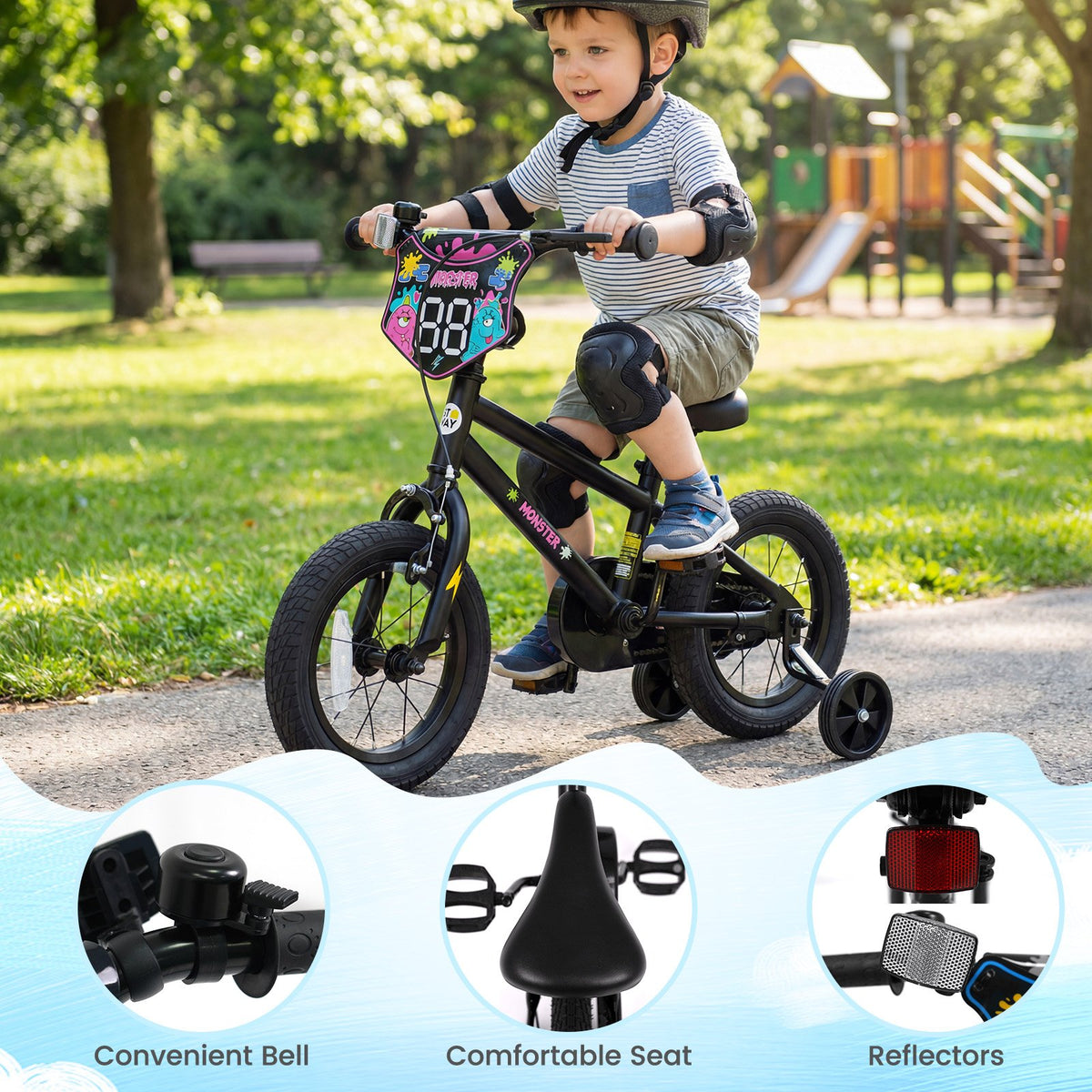 12 Inch Kids Bike with Training Wheels for Ages 3-4 Years Old Black- Street Art Time view 9