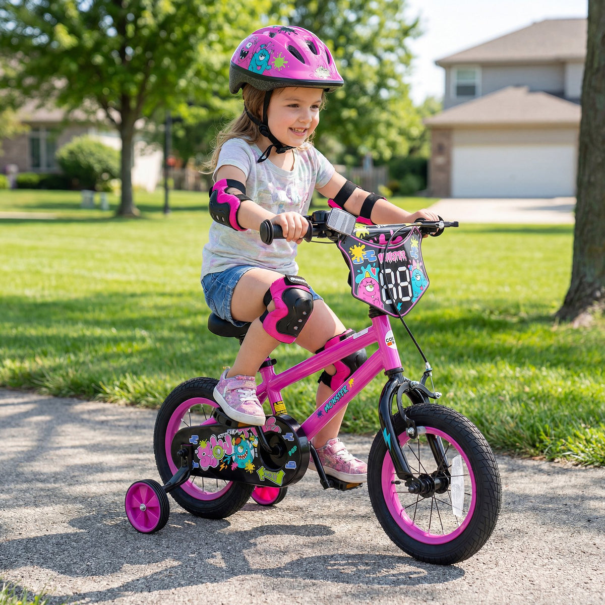 12 Inch Kids Bike with Training Wheels for Ages 3-4 Years Old Pink- Street Art Time view 2