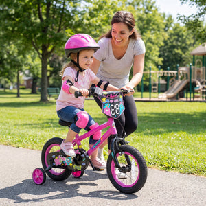 12 Inch Kids Bike with Training Wheels for Ages 3-4 Years Old Pink- Street Art Time view 3