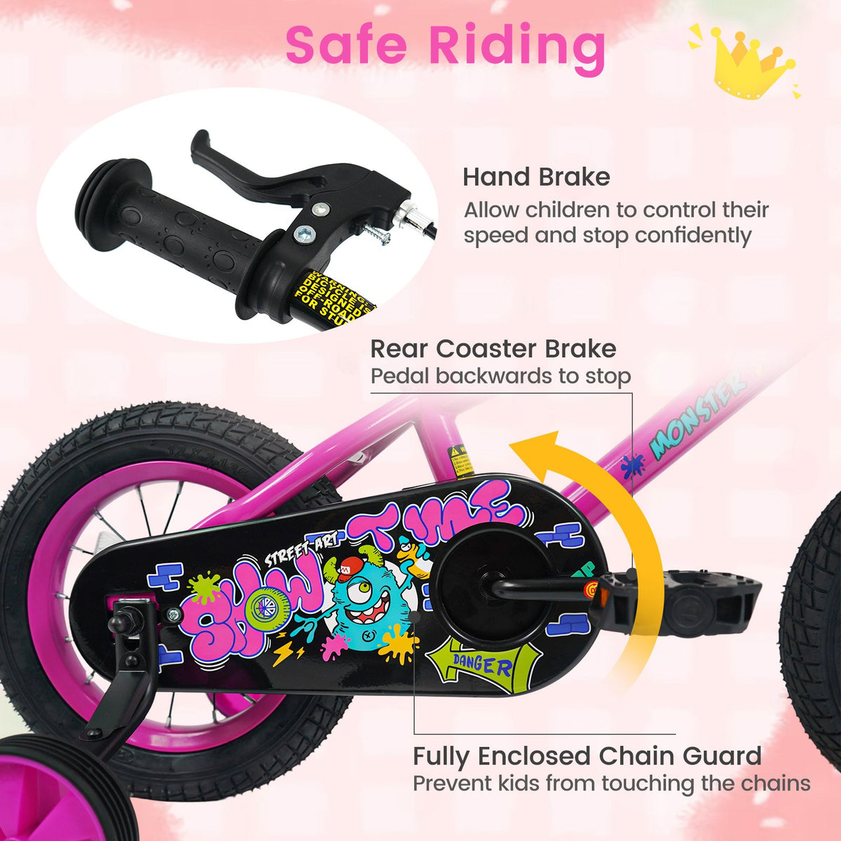 12 Inch Kids Bike with Training Wheels for Ages 3-4 Years Old Pink- Street Art Time view 5