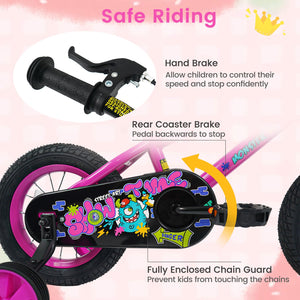 12 Inch Kids Bike with Training Wheels for Ages 3-4 Years Old Pink- Street Art Time view 5