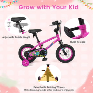 12 Inch Kids Bike with Training Wheels for Ages 3-4 Years Old Pink- Street Art Time view 6