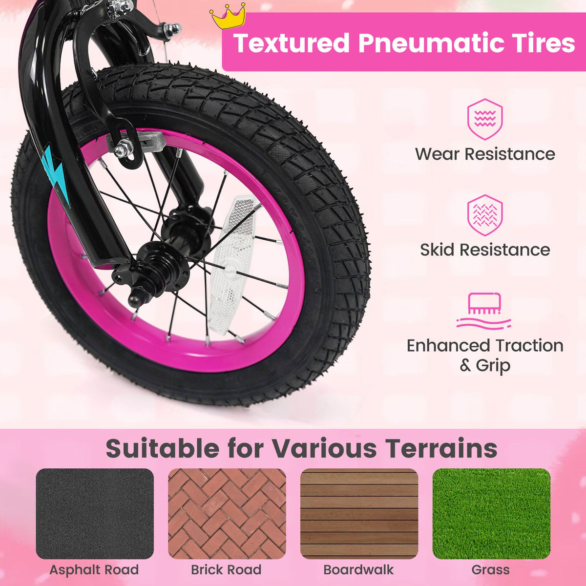 12 Inch Kids Bike with Training Wheels for Ages 3-4 Years Old Pink- Street Art Time view 7