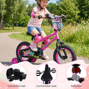 12 Inch Kids Bike with Training Wheels for Ages 3-4 Years Old Pink- Street Art Time view 9