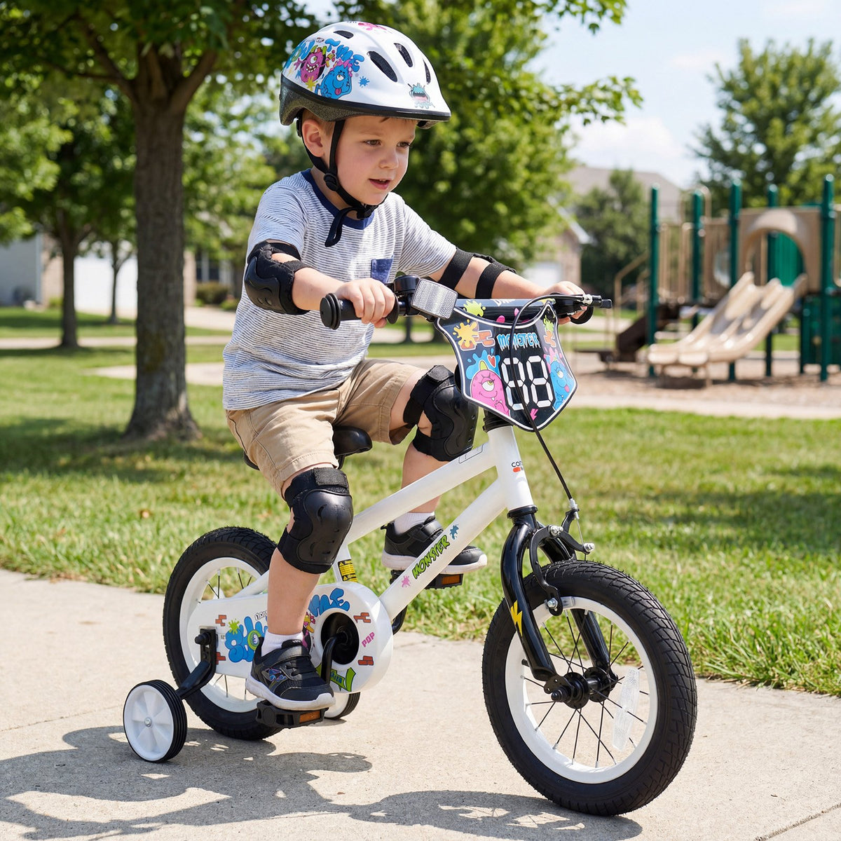 12 Inch Kids Bike with Training Wheels for Ages 3-4 Years Old White- Street Art Time view 2