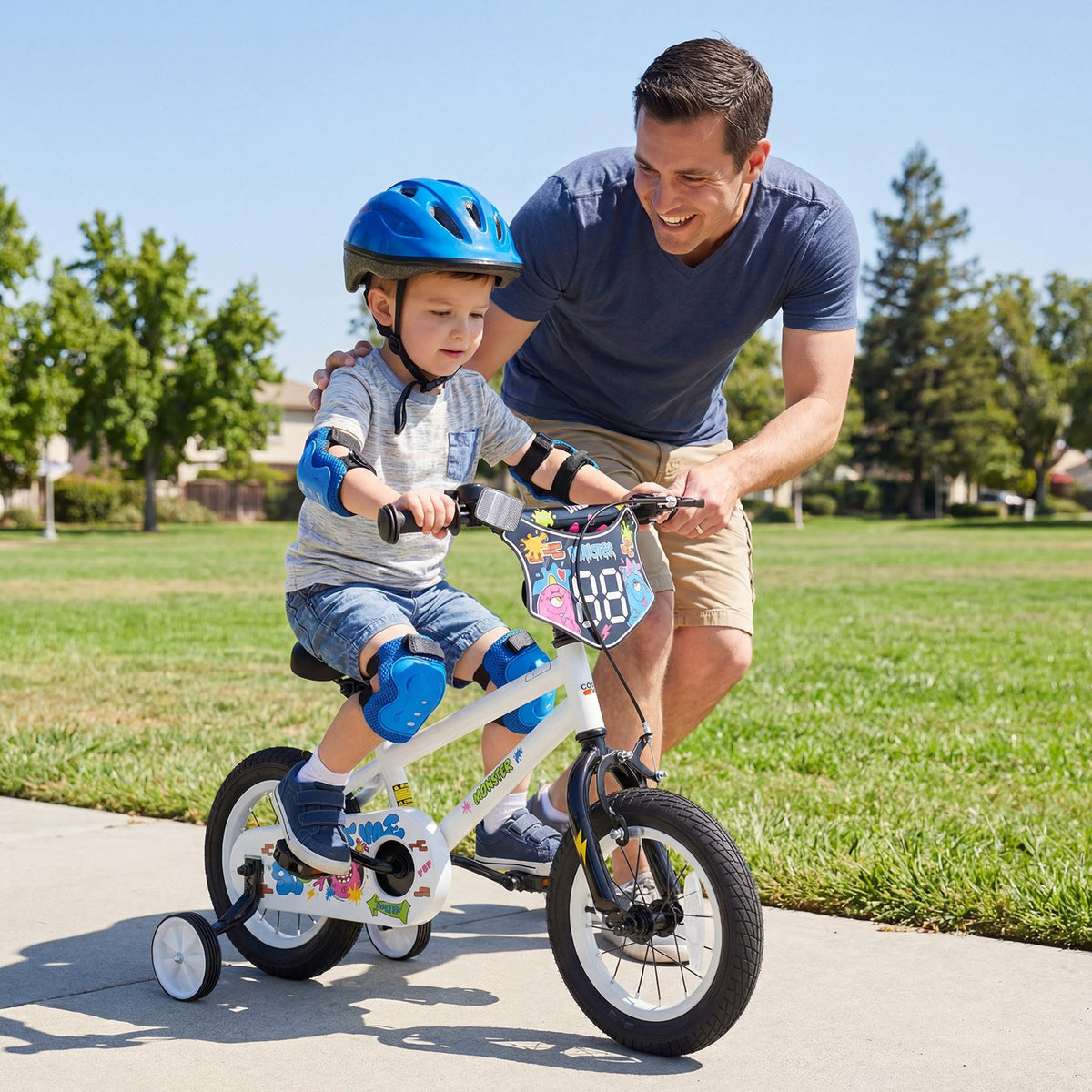 12 Inch Kids Bike with Training Wheels for Ages 3-4 Years Old White- Street Art Time view 3
