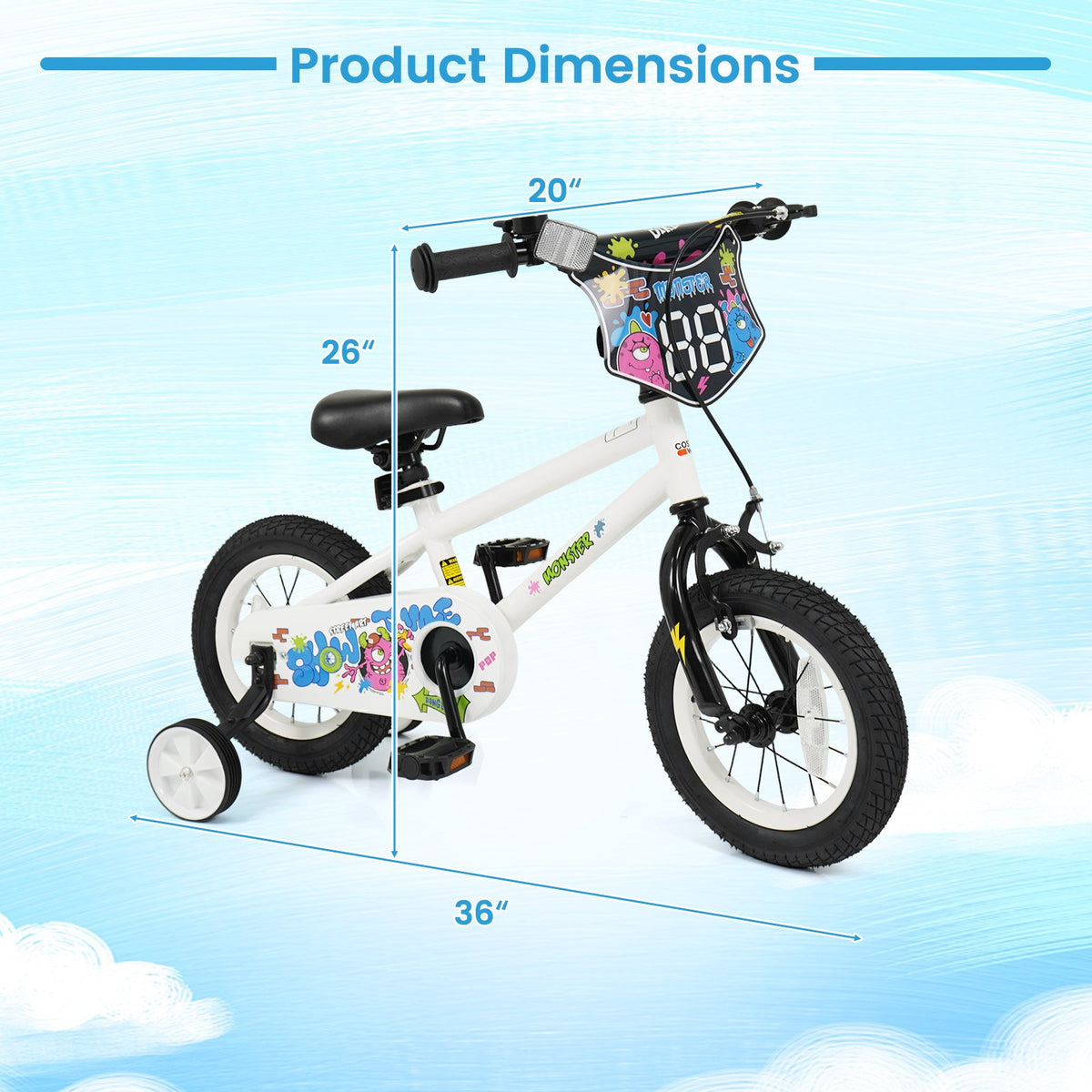 12 Inch Kids Bike with Training Wheels for Ages 3-4 Years Old White- Street Art Time view 4