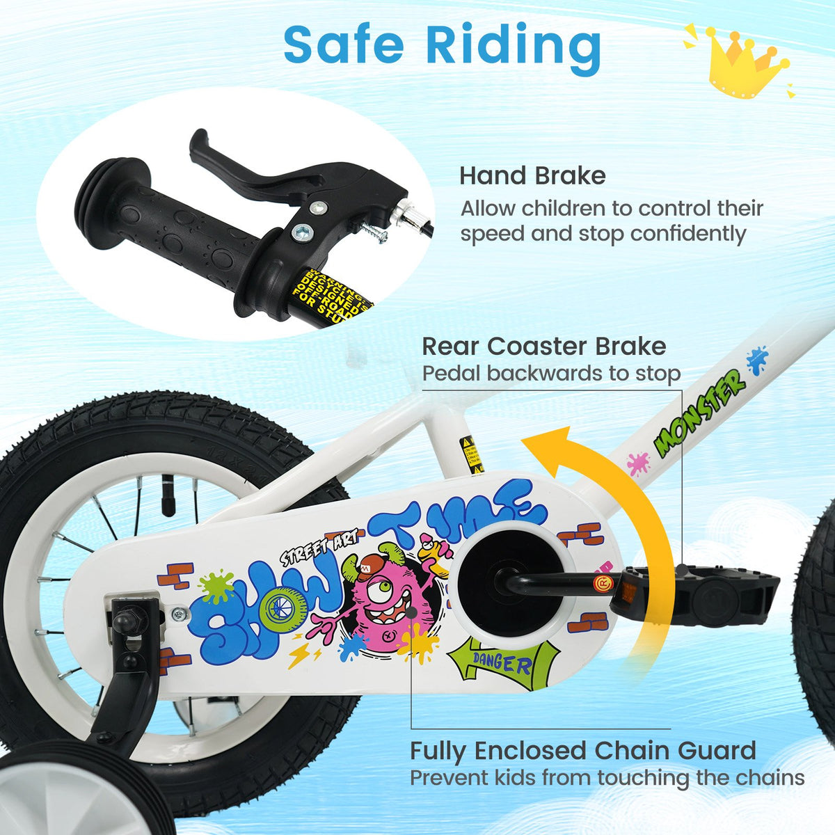 12 Inch Kids Bike with Training Wheels for Ages 3-4 Years Old White- Street Art Time view 5