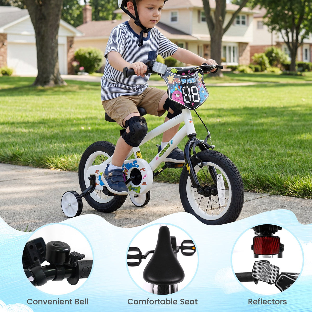 12 Inch Kids Bike with Training Wheels for Ages 3-4 Years Old White- Street Art Time view 9