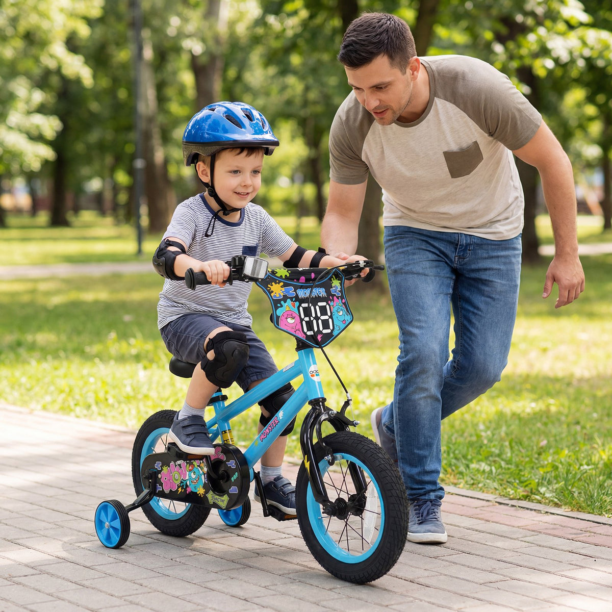12 Inch Kids Bike with Training Wheels for Ages 3-8 Years Old Blue- Street Art Time view 3