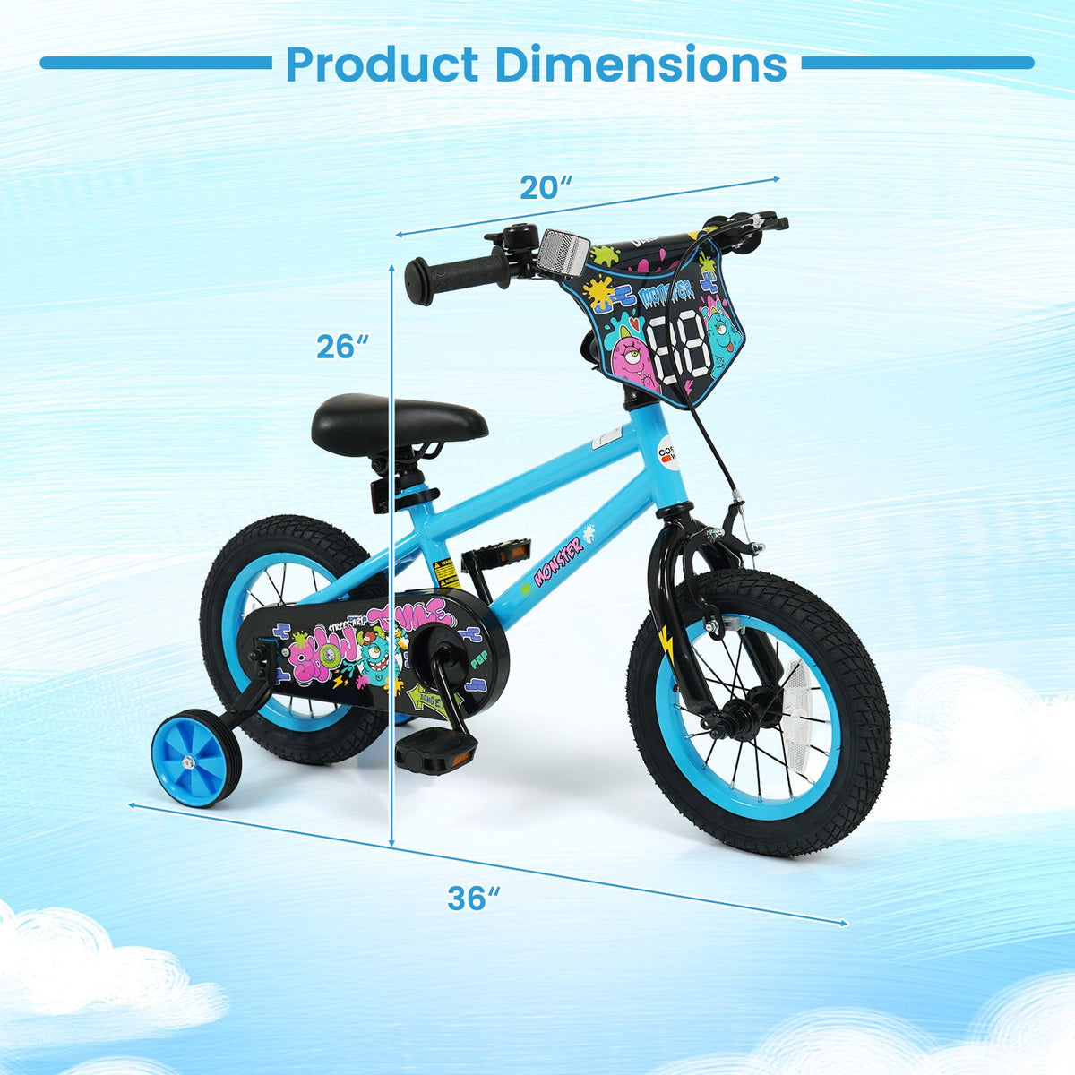 12 Inch Kids Bike with Training Wheels for Ages 3-8 Years Old Blue- Street Art Time view 4