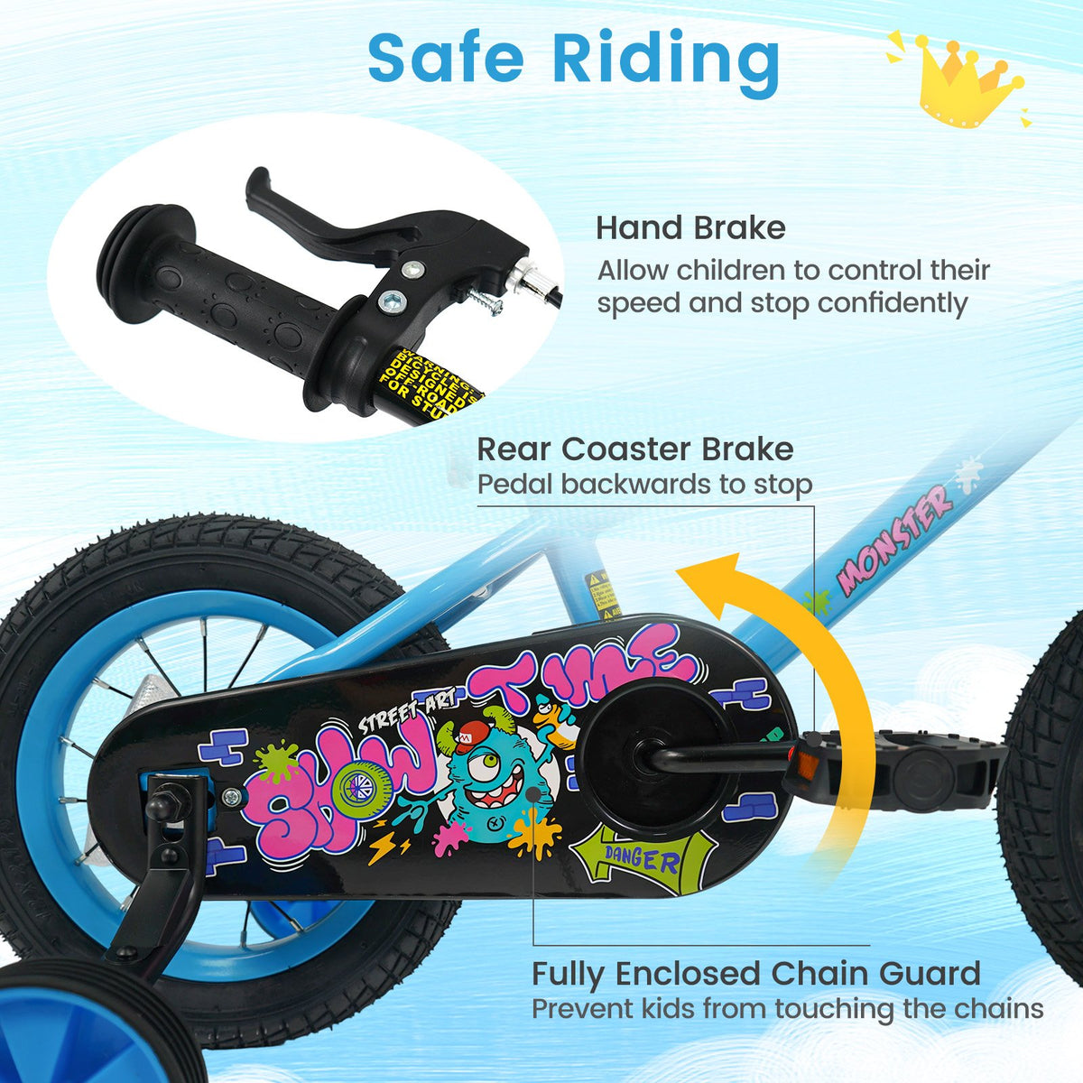 12 Inch Kids Bike with Training Wheels for Ages 3-8 Years Old Blue- Street Art Time view 6