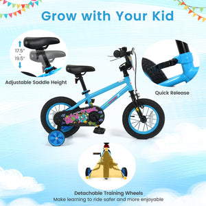 12 Inch Kids Bike with Training Wheels for Ages 3-8 Years Old Blue- Street Art Time view 7