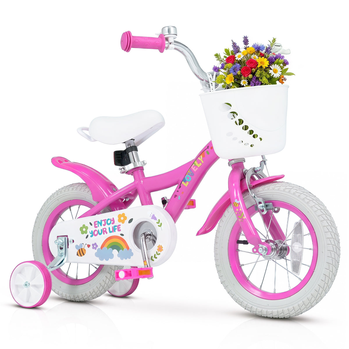 12 Inches Girls Bike for 3-4 Years Old with Basket - Spring Party, Pink