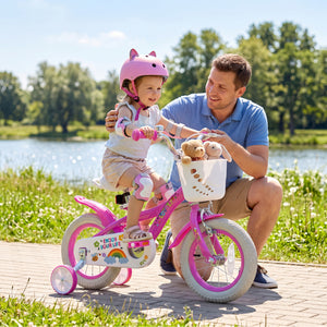 12 Inches Girls Bike for 3-4 Years Old with Basket - Spring Party, Pink view 2