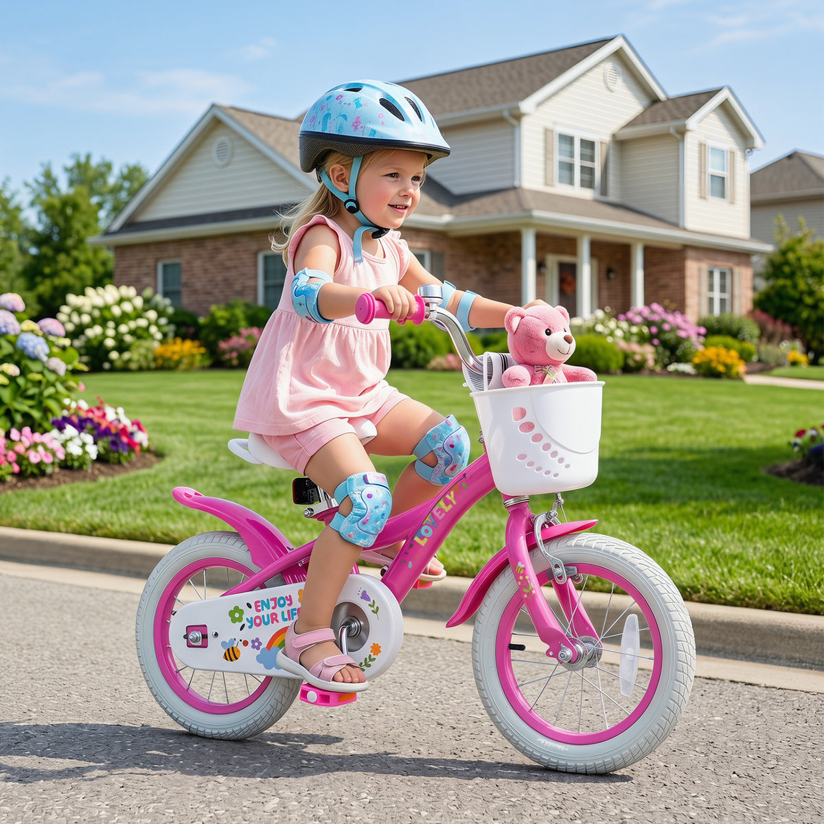 12 Inches Girls Bike for 3-4 Years Old with Basket - Spring Party, Pink view 3