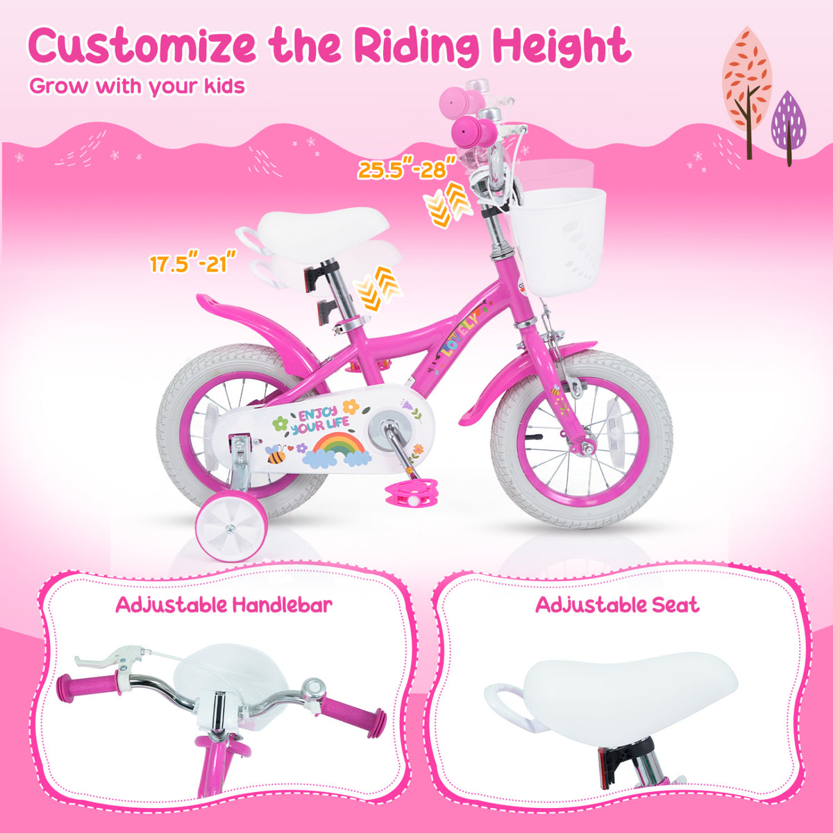 12 Inches Girls Bike for 3-4 Years Old with Basket - Spring Party, Pink view 6
