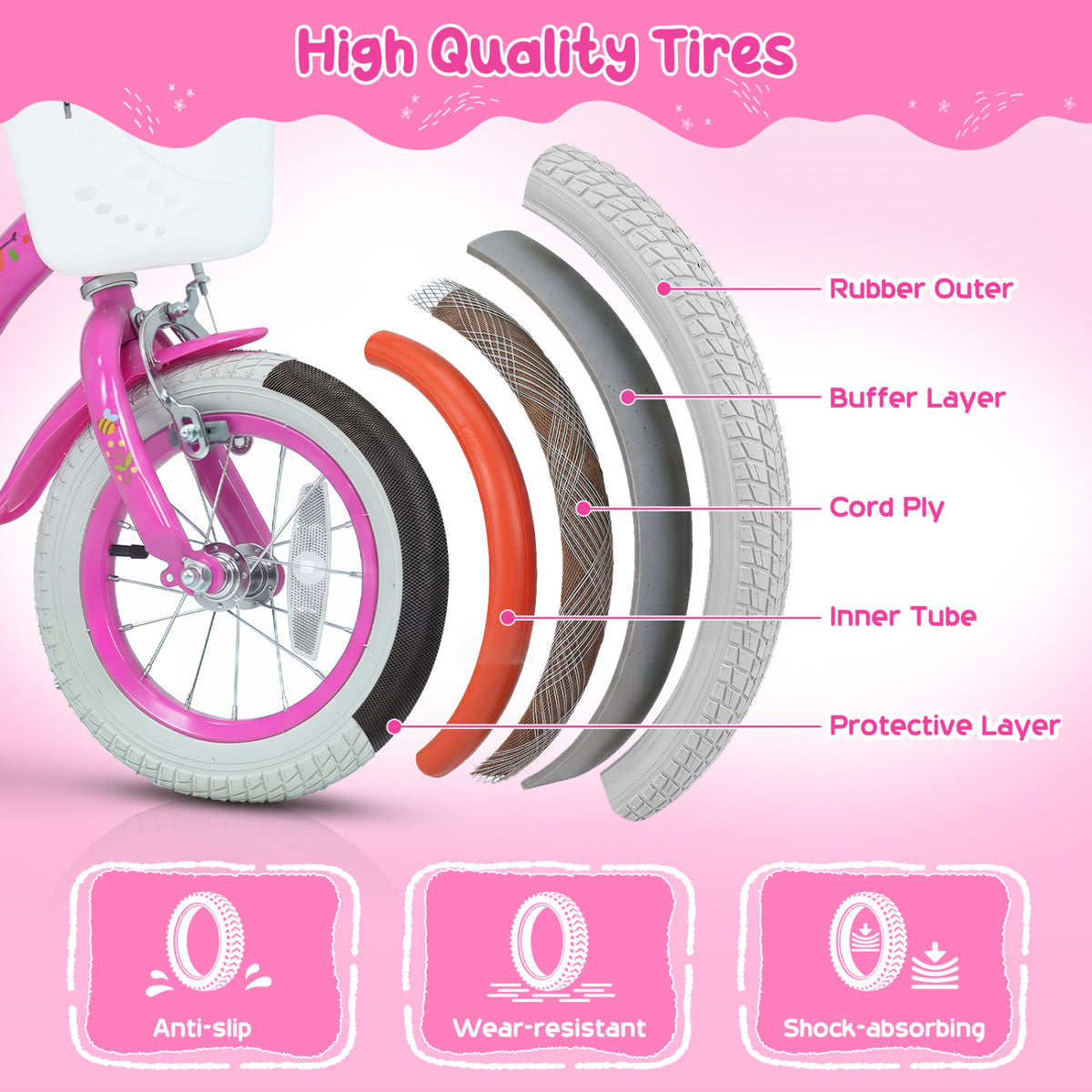 12 Inches Girls Bike for 3-4 Years Old with Basket - Spring Party, Pink view 9