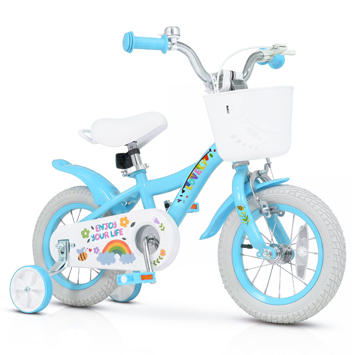 12 Inches Girls Bike for 3-4 Years Old with Training Wheels and Basket - Spring Party, Blue
