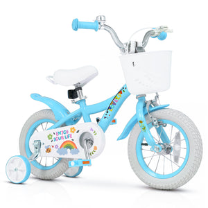 12 Inches Girls Bike for 3-4 Years Old with Training Wheels and Basket - Spring Party, Blue