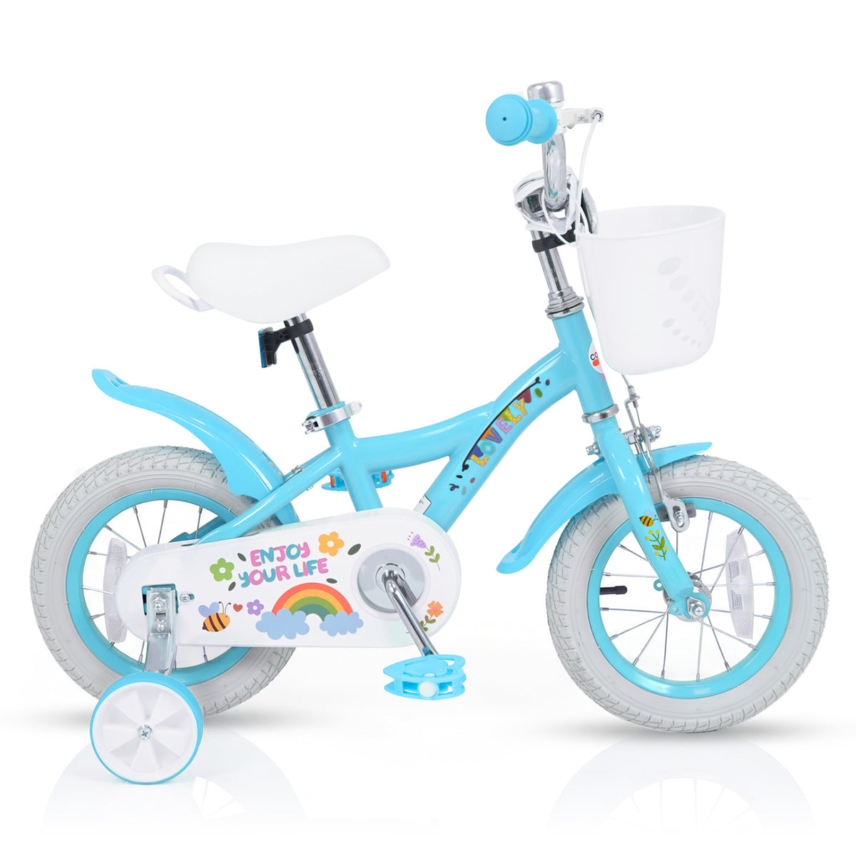 12 Inches Girls Bike for 3-4 Years Old with Training Wheels and Basket - Spring Party, Blue view 4