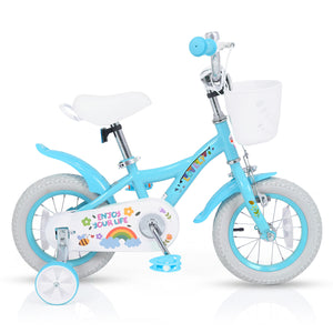12 Inches Girls Bike for 3-4 Years Old with Training Wheels and Basket - Spring Party, Blue view 4