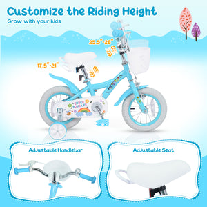 12 Inches Girls Bike for 3-4 Years Old with Training Wheels and Basket - Spring Party, Blue view 6