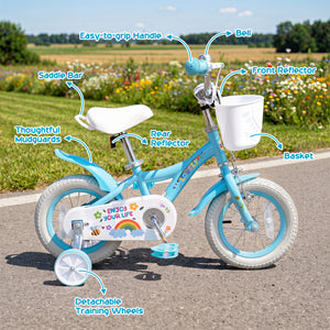 12 Inches Girls Bike for 3-4 Years Old with Training Wheels and Basket - Spring Party, Blue view 8
