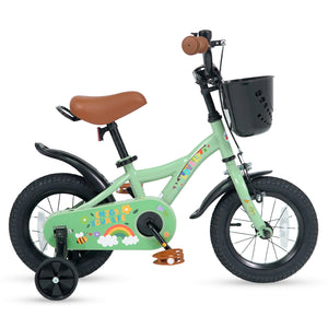 12 Inches Girls Bike for 3-8 Years Old with Basket - Spring Party, Green view 4