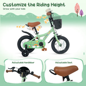 12 Inches Girls Bike for 3-8 Years Old with Basket - Spring Party, Green view 6