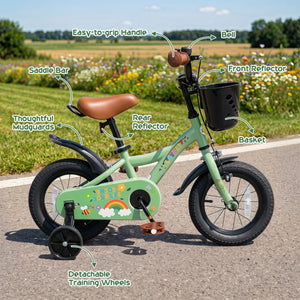 12 Inches Girls Bike for 3-8 Years Old with Basket - Spring Party, Green view 9