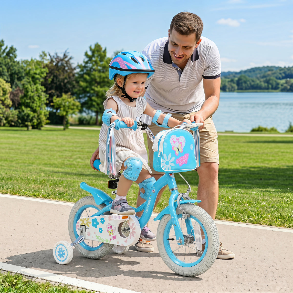 12 Inches Girls Bike with Front Bag and Streamers for 3-4 Years Blue view 2