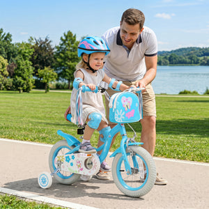 12 Inches Girls Bike with Front Bag and Streamers for 3-4 Years Blue view 2