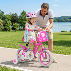 12 Inches Girls Bike with Front Bag and Streamers for 3-4 Years Pink view 2