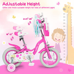 12 Inches Girls Bike with Front Bag and Streamers for 3-4 Years Pink view 6