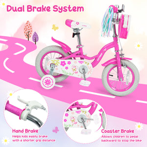 12 Inches Girls Bike with Front Bag and Streamers for 3-4 Years Pink view 7