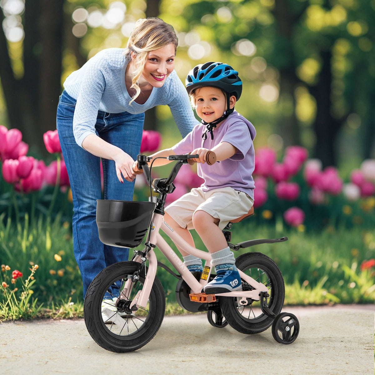 12 Inches Kids Bike with Basket and Adjustable Handlebar for 3-4 Years Old view 2