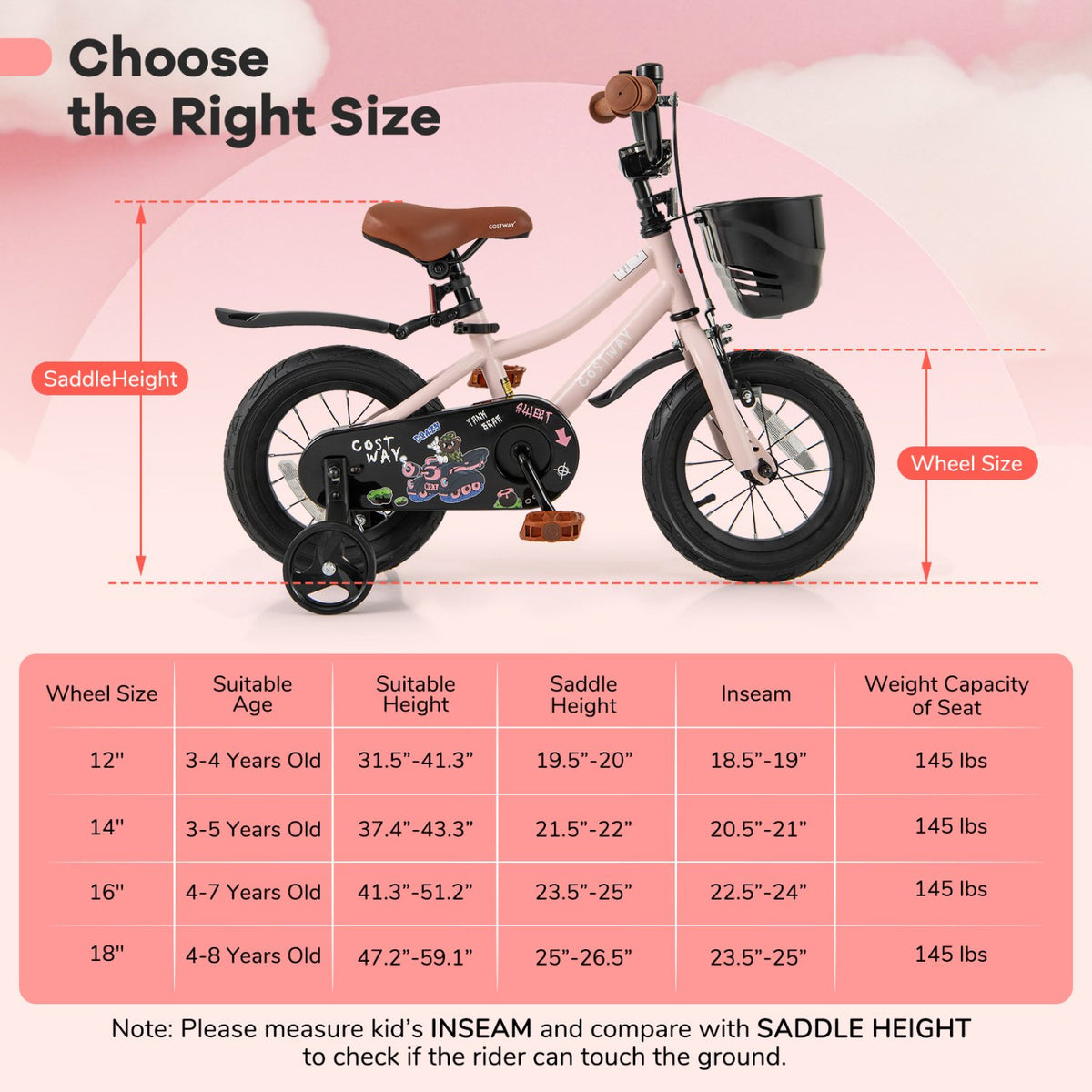 12 Inches Kids Bike with Basket and Adjustable Handlebar for 3-4 Years Old view 4